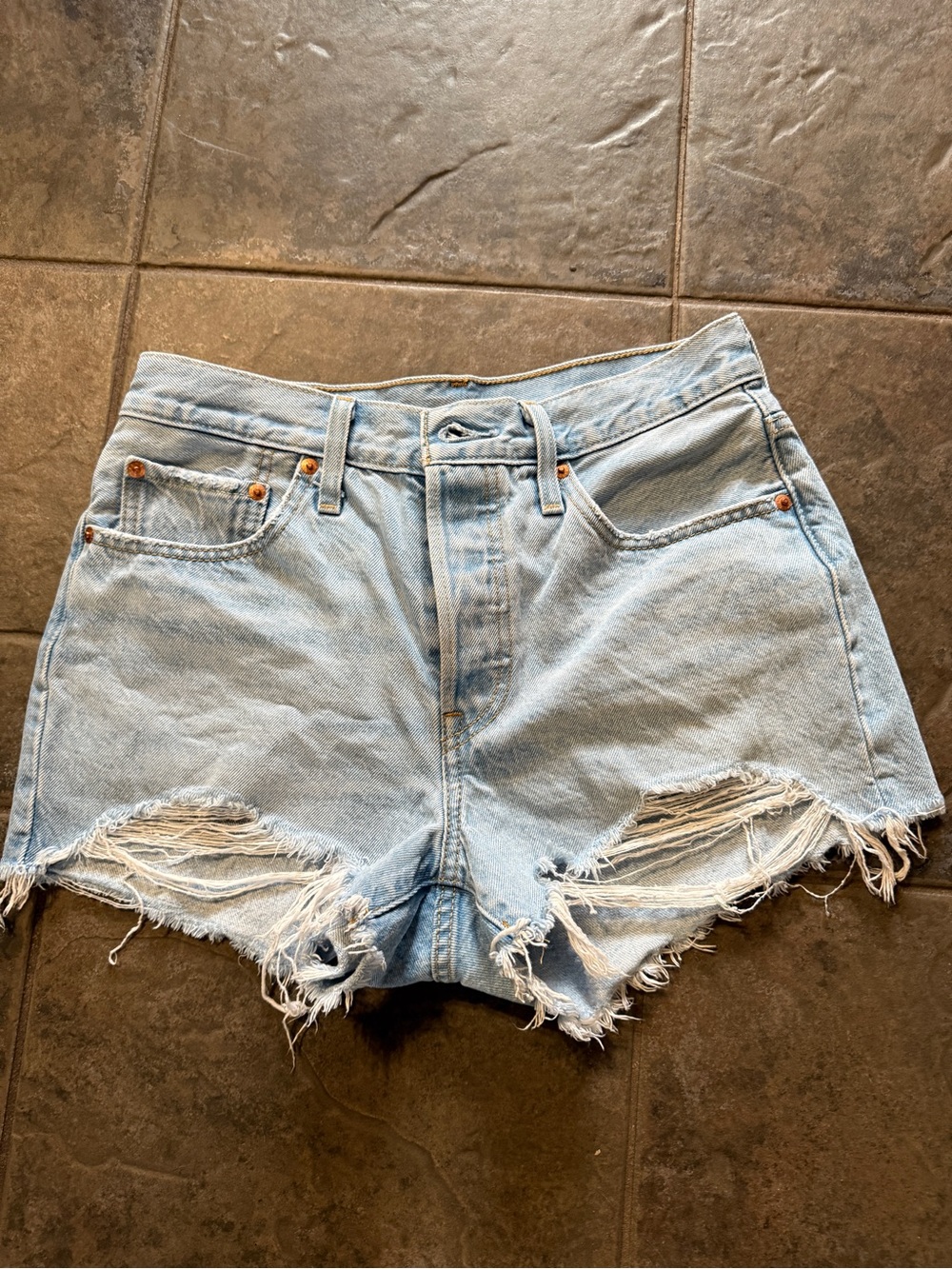 Levi's Light Blue Distressed Denim Cutoff Shorts